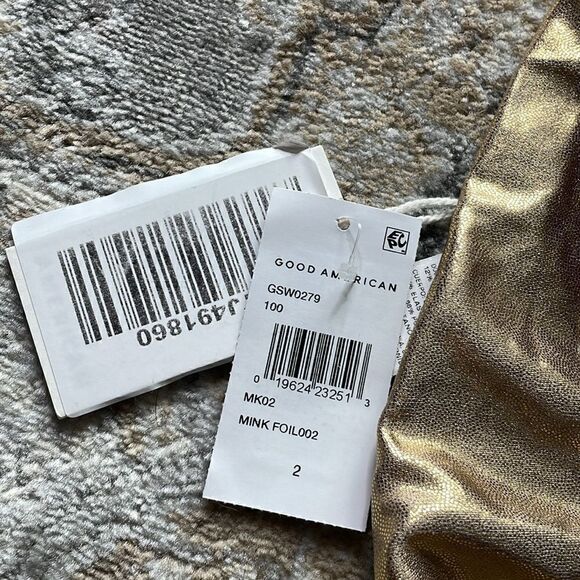 NWT GOOD AMERICAN Shiny Ruched Halter Bikini Top - Picture 3 of 7